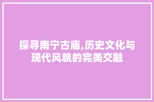 探寻南宁古庙,历史文化与现代风貌的完美交融