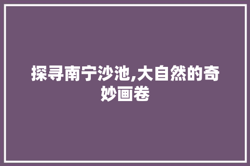 探寻南宁沙池,大自然的奇妙画卷