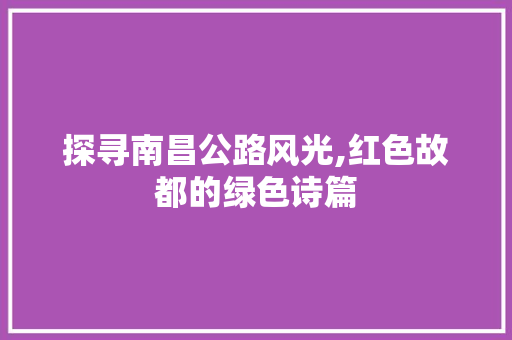 探寻南昌公路风光,红色故都的绿色诗篇