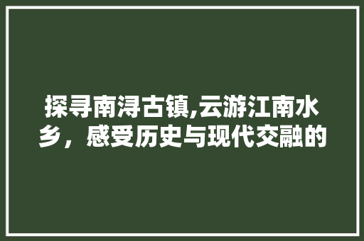 探寻南浔古镇,云游江南水乡，感受历史与现代交融的魅力