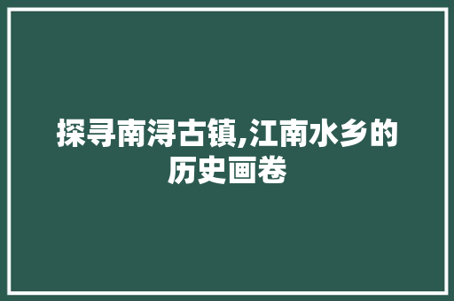 探寻南浔古镇,江南水乡的历史画卷