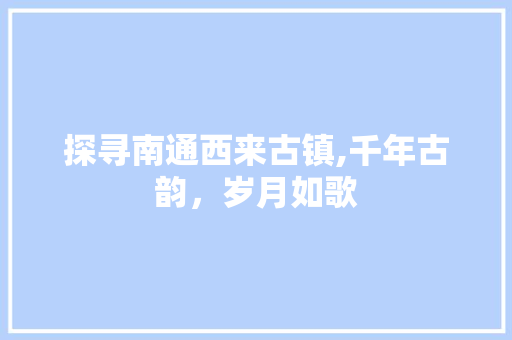 探寻南通西来古镇,千年古韵，岁月如歌