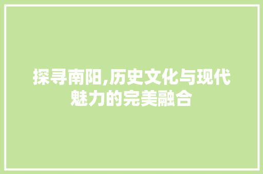 探寻南阳,历史文化与现代魅力的完美融合