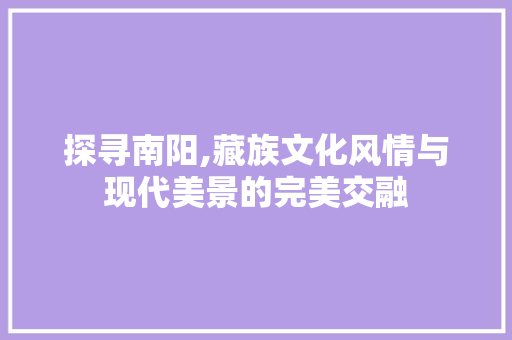 探寻南阳,藏族文化风情与现代美景的完美交融