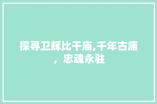 探寻卫辉比干庙,千年古庙，忠魂永驻