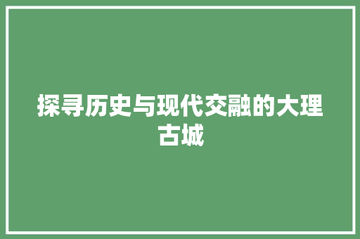 探寻历史与现代交融的大理古城