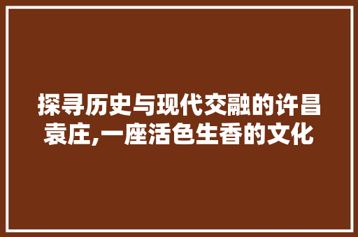 探寻历史与现代交融的许昌袁庄,一座活色生香的文化古镇