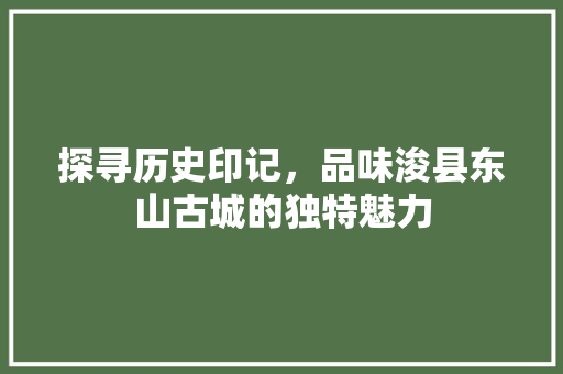 探寻历史印记，品味浚县东山古城的独特魅力