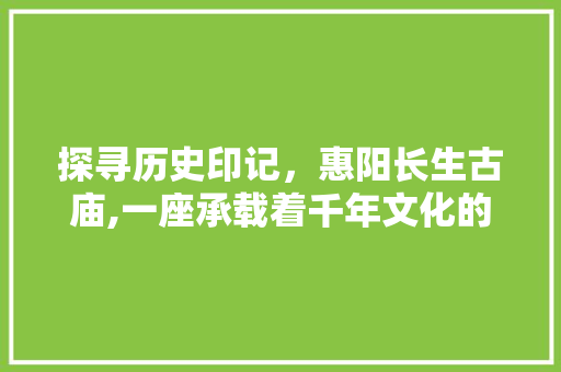 探寻历史印记，惠阳长生古庙,一座承载着千年文化的古建筑