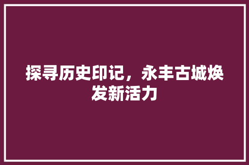 探寻历史印记，永丰古城焕发新活力