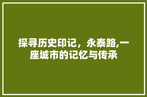 探寻历史印记，永泰路,一座城市的记忆与传承