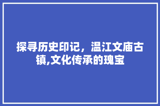 探寻历史印记，温江文庙古镇,文化传承的瑰宝