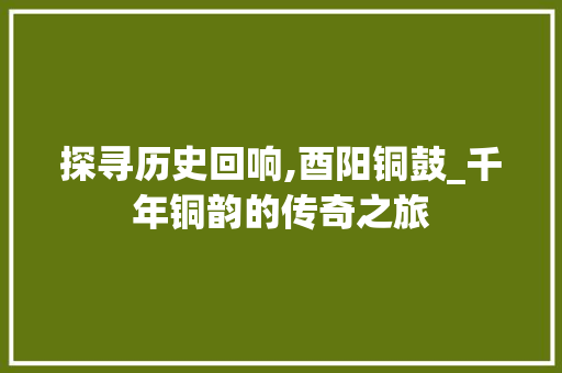 探寻历史回响,酉阳铜鼓_千年铜韵的传奇之旅