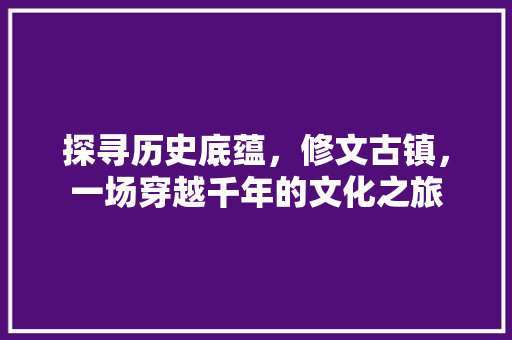 探寻历史底蕴，修文古镇，一场穿越千年的文化之旅