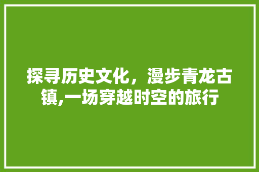 探寻历史文化，漫步青龙古镇,一场穿越时空的旅行