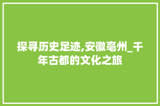 探寻历史足迹,安徽亳州_千年古都的文化之旅