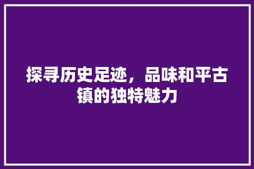 探寻历史足迹，品味和平古镇的独特魅力