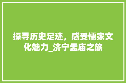 探寻历史足迹，感受儒家文化魅力_济宁孟庙之旅