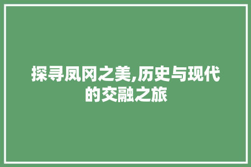 探寻凤冈之美,历史与现代的交融之旅