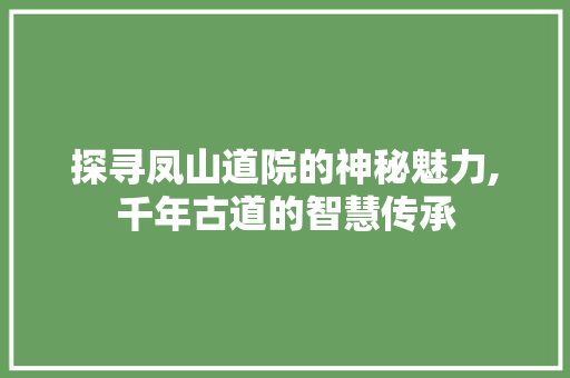 探寻凤山道院的神秘魅力,千年古道的智慧传承