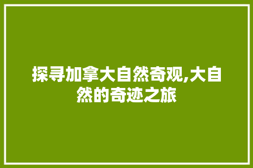 探寻加拿大自然奇观,大自然的奇迹之旅