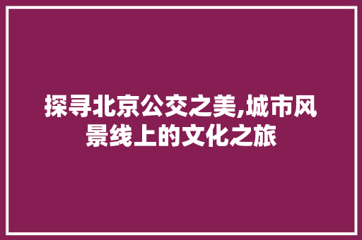 探寻北京公交之美,城市风景线上的文化之旅