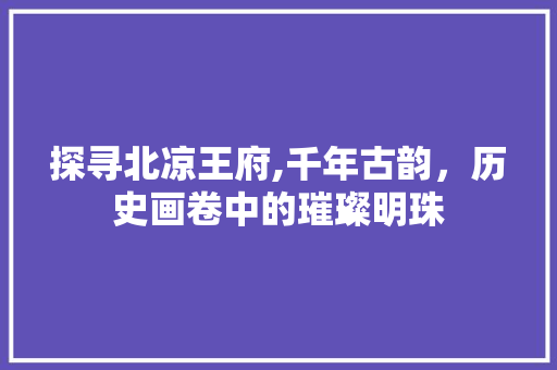 探寻北凉王府,千年古韵，历史画卷中的璀璨明珠