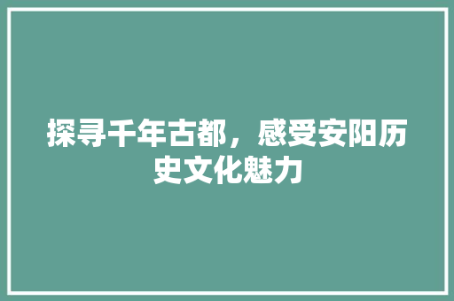 探寻千年古都，感受安阳历史文化魅力