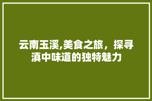 云南玉溪,美食之旅，探寻滇中味道的独特魅力