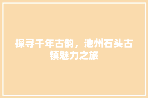 探寻千年古韵，池州石头古镇魅力之旅