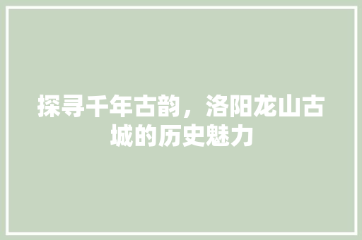 探寻千年古韵，洛阳龙山古城的历史魅力