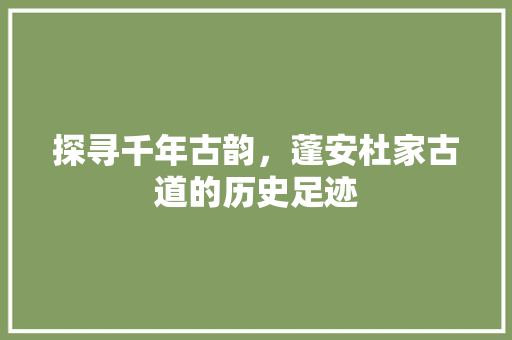 探寻千年古韵，蓬安杜家古道的历史足迹