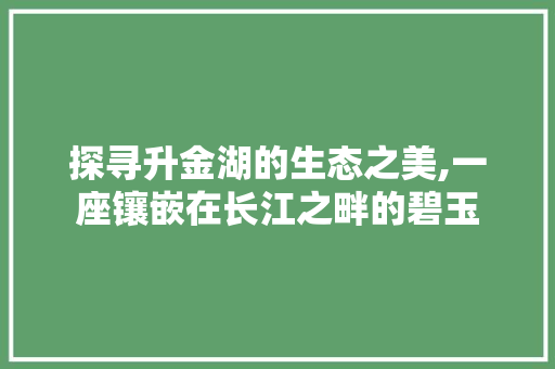 探寻升金湖的生态之美,一座镶嵌在长江之畔的碧玉