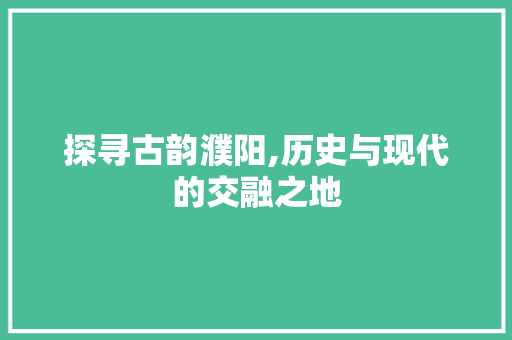 探寻古韵濮阳,历史与现代的交融之地