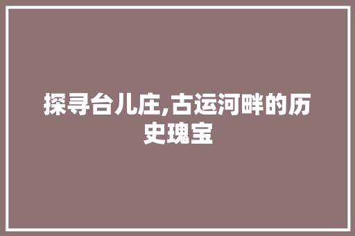 探寻台儿庄,古运河畔的历史瑰宝