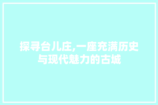 探寻台儿庄,一座充满历史与现代魅力的古城