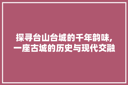 探寻台山台城的千年韵味,一座古城的历史与现代交融