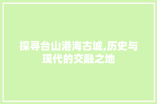 探寻台山港海古城,历史与现代的交融之地