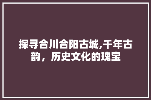 探寻合川合阳古城,千年古韵，历史文化的瑰宝