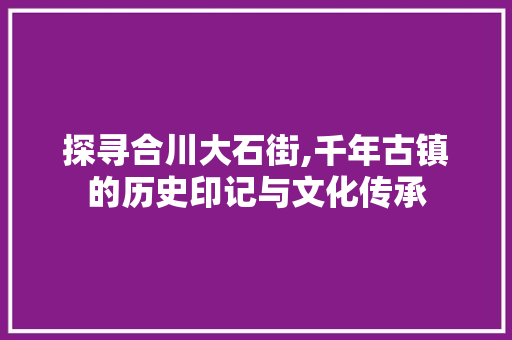 探寻合川大石街,千年古镇的历史印记与文化传承