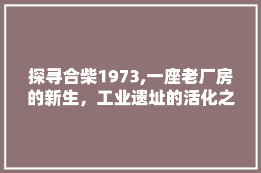 探寻合柴1973,一座老厂房的新生，工业遗址的活化之旅