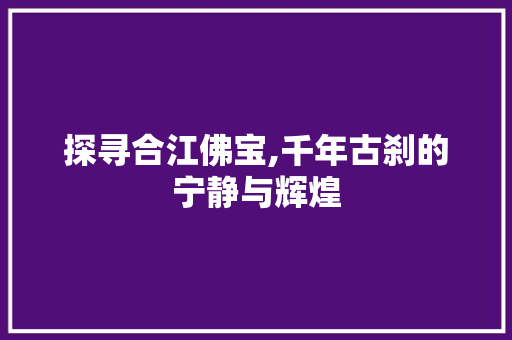 探寻合江佛宝,千年古刹的宁静与辉煌