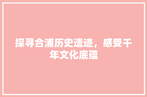 探寻合浦历史遗迹，感受千年文化底蕴