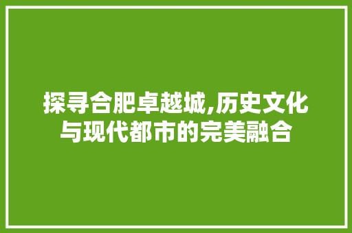 探寻合肥卓越城,历史文化与现代都市的完美融合