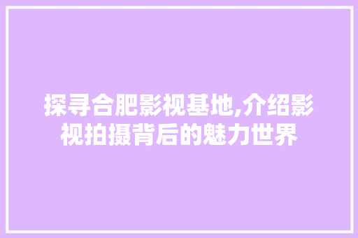 探寻合肥影视基地,介绍影视拍摄背后的魅力世界