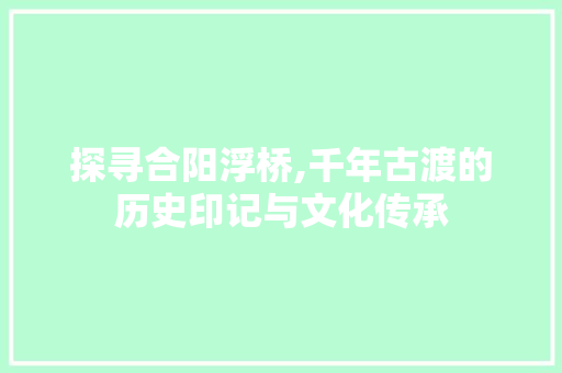 探寻合阳浮桥,千年古渡的历史印记与文化传承