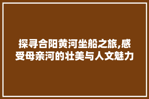 探寻合阳黄河坐船之旅,感受母亲河的壮美与人文魅力