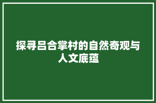 探寻吕合掌村的自然奇观与人文底蕴