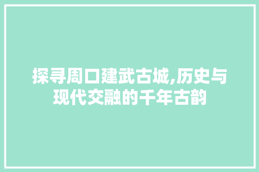 探寻周口建武古城,历史与现代交融的千年古韵