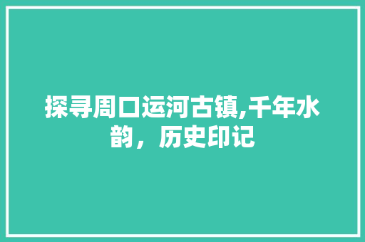 探寻周口运河古镇,千年水韵，历史印记